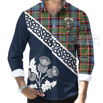 Glass Tartan Long Sleeve Button Shirt Featuring Thistle and Scotland Map