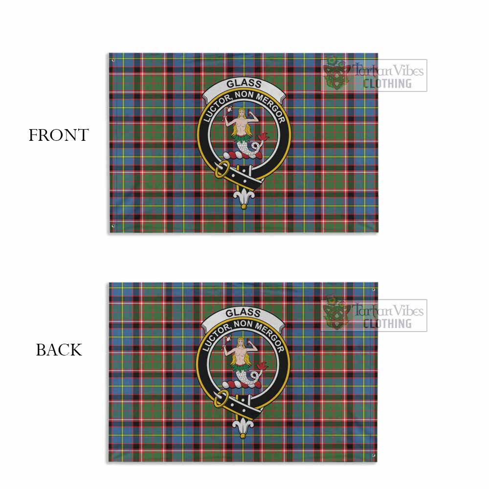 Tartan Vibes Clothing Glass Tartan House Flag with Family Crest