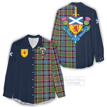 Glass Tartan Women's Casual Shirt Alba with Scottish Lion Royal Arm Half Style