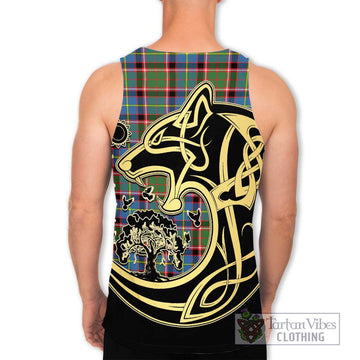 Glass Tartan Men's Tank Top with Family Crest Celtic Wolf Style