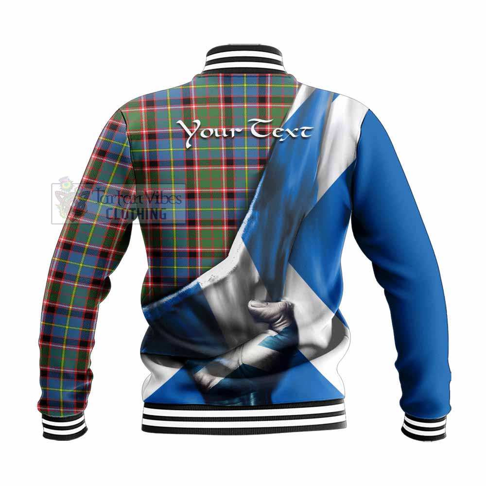 Tartan Vibes Clothing Glass Tartan Baseball Jacket with Family Crest Scotland Patriotic Style