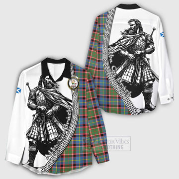 Glass Tartan Clan Crest Women's Casual Shirt with Highlander Warrior Celtic Style