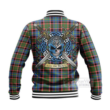 Glass Tartan Baseball Jacket with Family Crest Celtic Skull Style