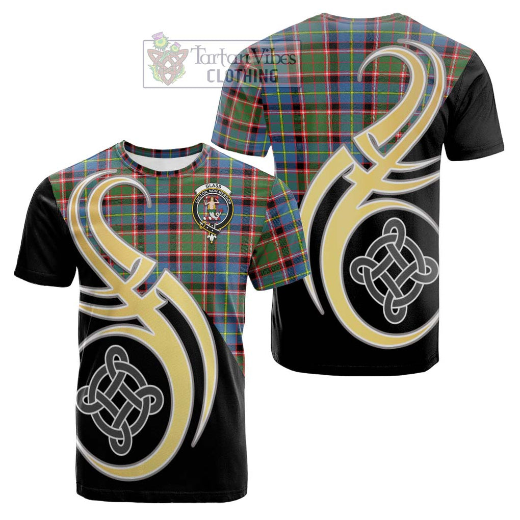 Tartan Vibes Clothing Glass Tartan Cotton T-shirt with Family Crest and Celtic Symbol Style