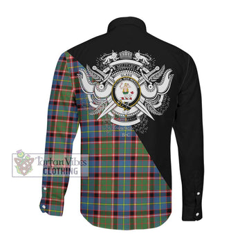 Glass Tartan Long Sleeve Button Shirt with Family Crest and Military Logo Style