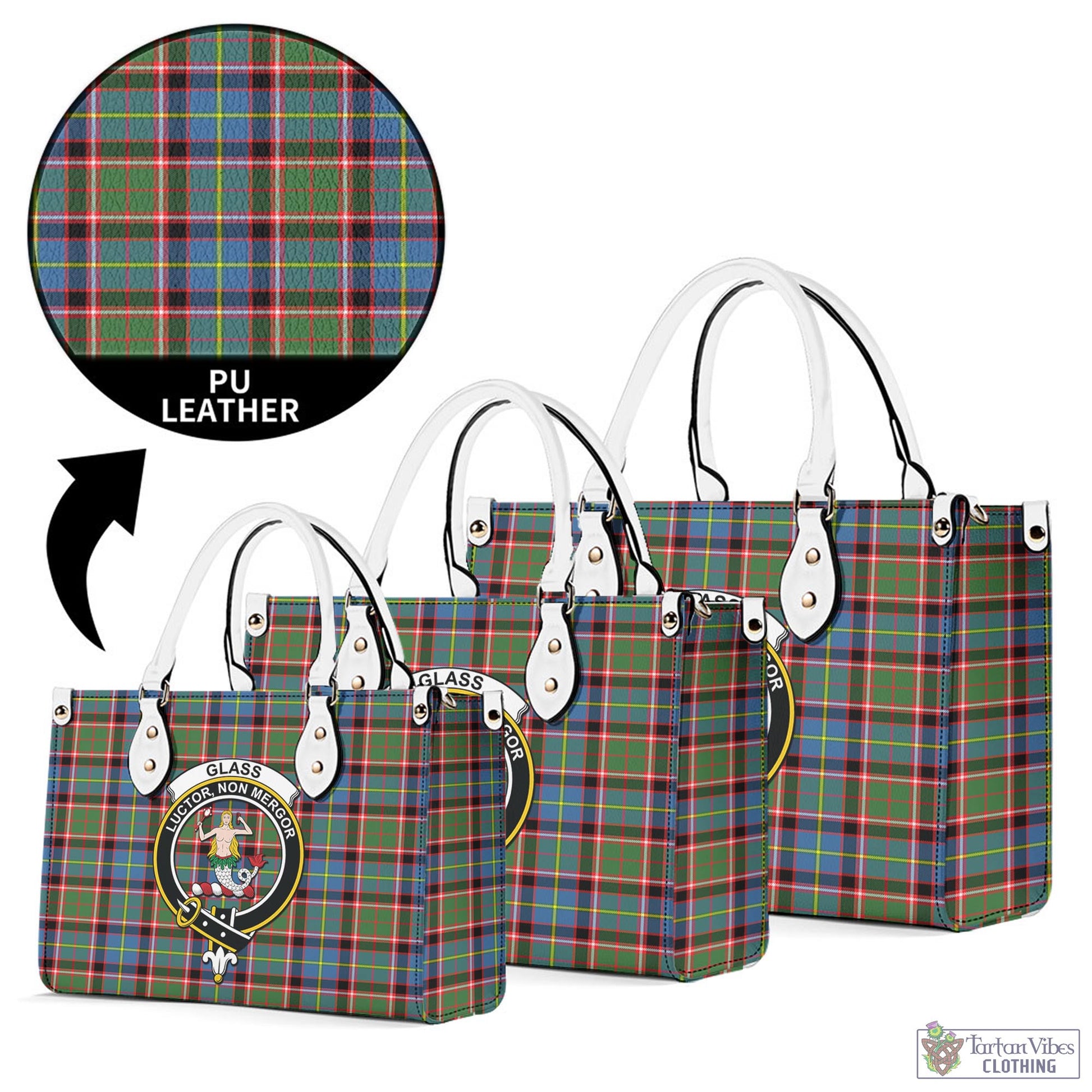 Tartan Vibes Clothing Glass Tartan Luxury Leather Handbags with Family Crest