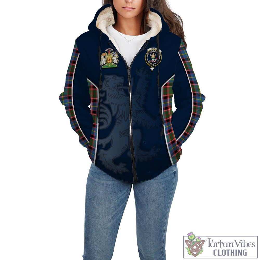 Tartan Vibes Clothing Glass Tartan Sherpa Hoodie with Family Crest and Lion Rampant Vibes Sport Style