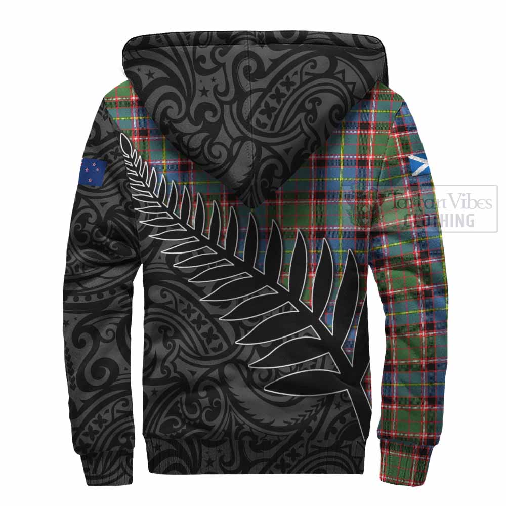 Tartan Vibes Clothing Glass Crest Tartan Sherpa Hoodie with New Zealand Silver Fern Half Style