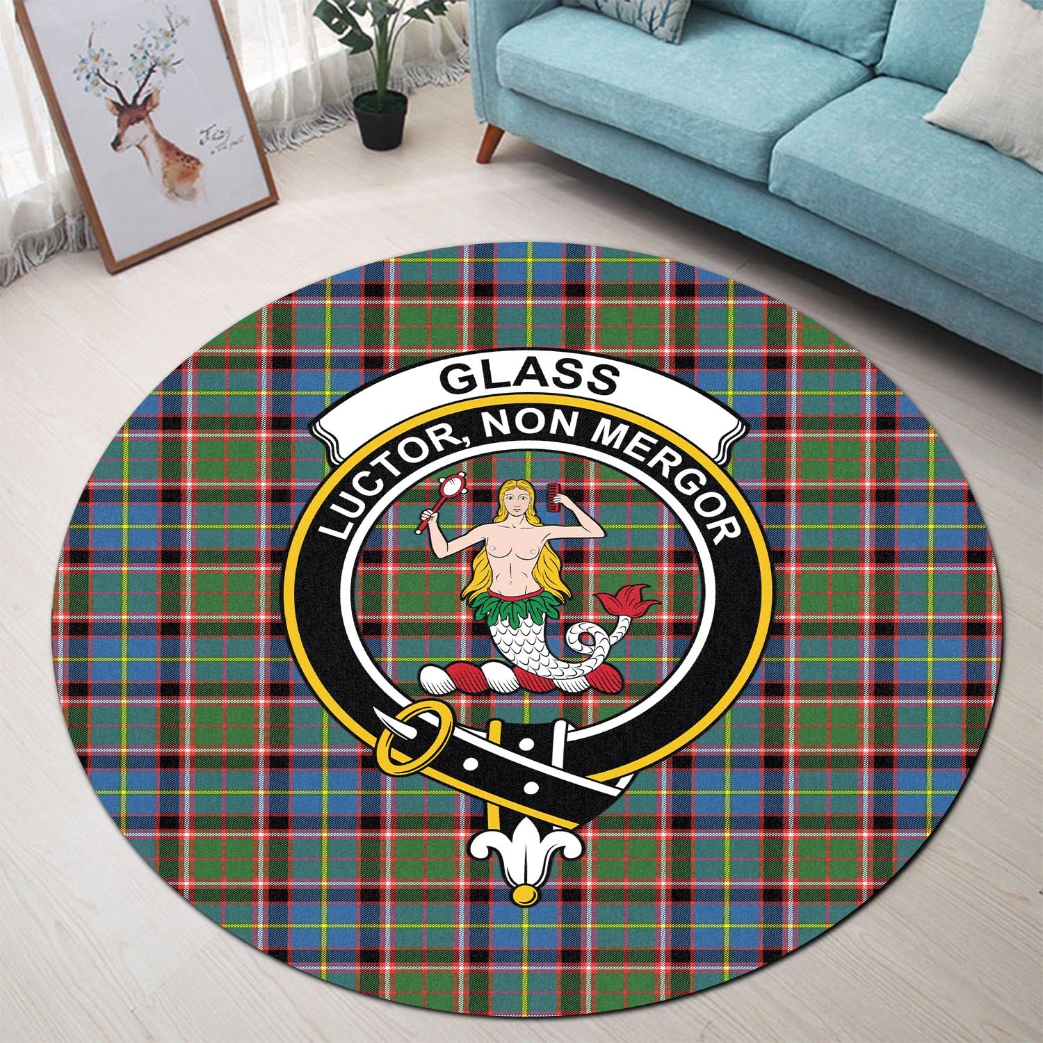 glass-tartan-round-rug-with-family-crest