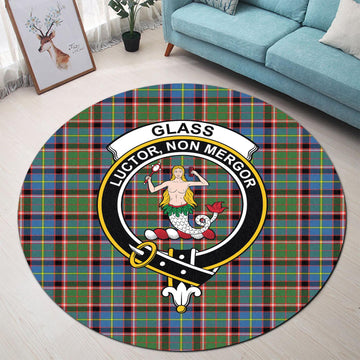 Glass Tartan Round Rug with Family Crest