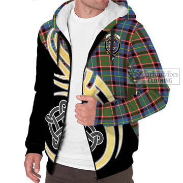 Glass Tartan Sherpa Hoodie with Family Crest and Celtic Symbol Style