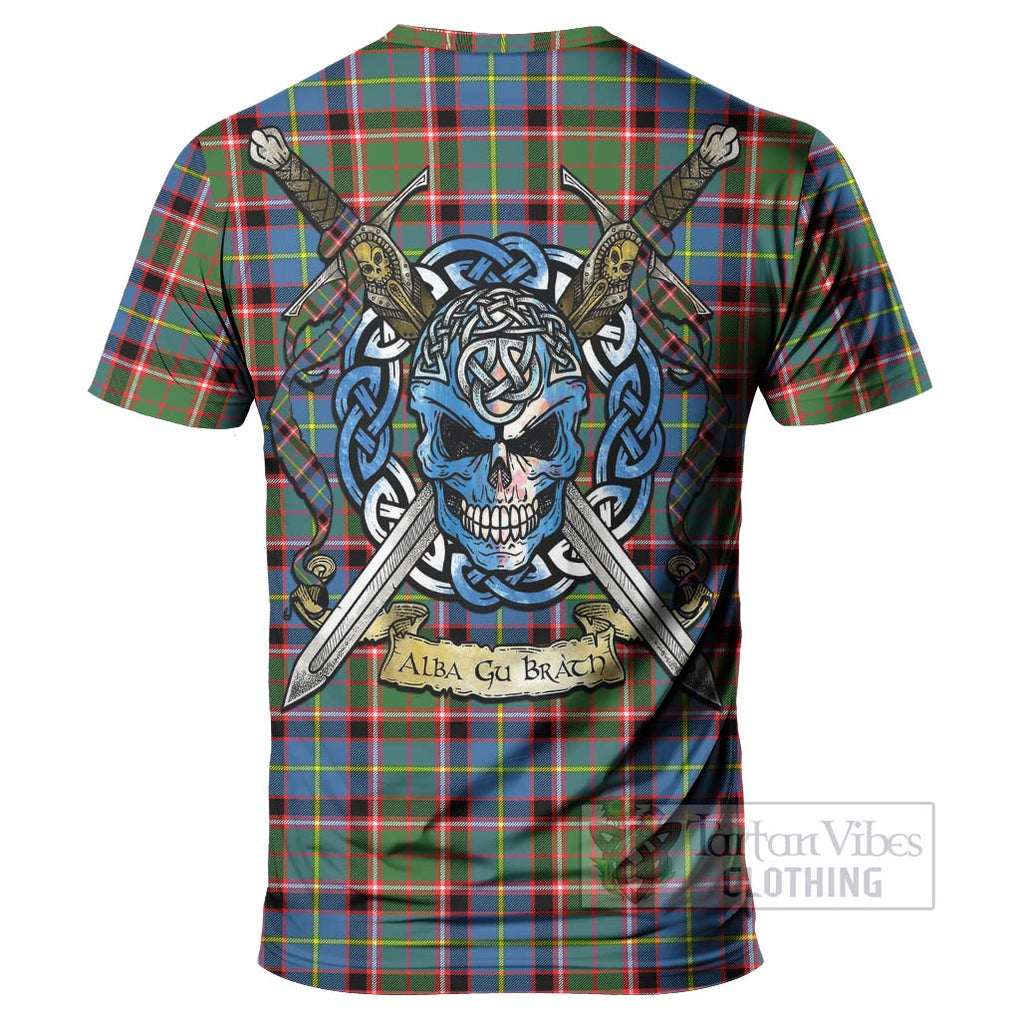 Tartan Vibes Clothing Glass Tartan T-Shirt with Family Crest Celtic Skull Style