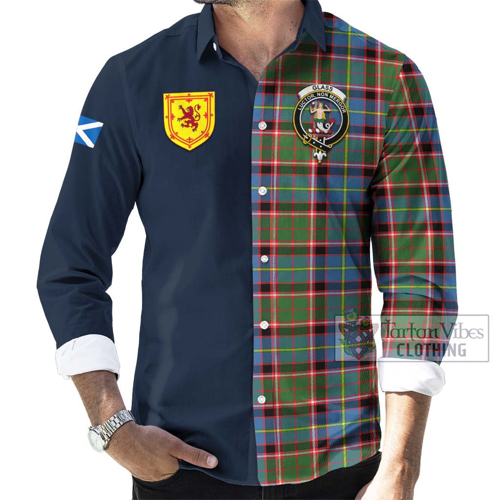 Tartan Vibes Clothing Glass Tartan Long Sleeve Button Shirt with Scottish Lion Royal Arm Half Style