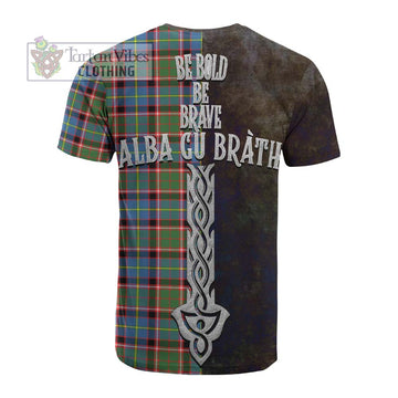 Glass Tartan Family Crest Cotton T-shirt Alba Gu Brath Be Brave Lion Ancient Style - Tartan Vibes Clothing