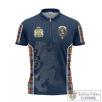 Glass Tartan Zipper Polo Shirt with Family Crest and Lion Rampant Vibes Sport Style