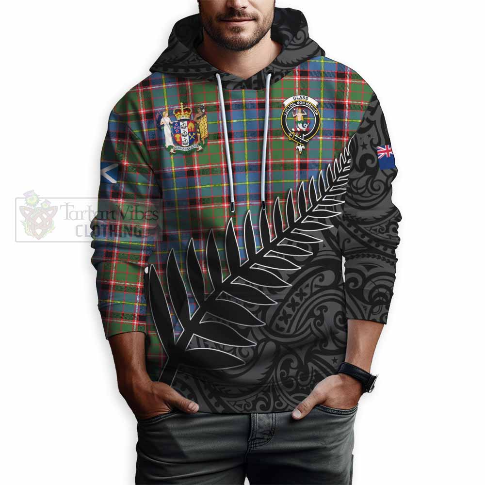 Tartan Vibes Clothing Glass Crest Tartan Hoodie with New Zealand Silver Fern Half Style