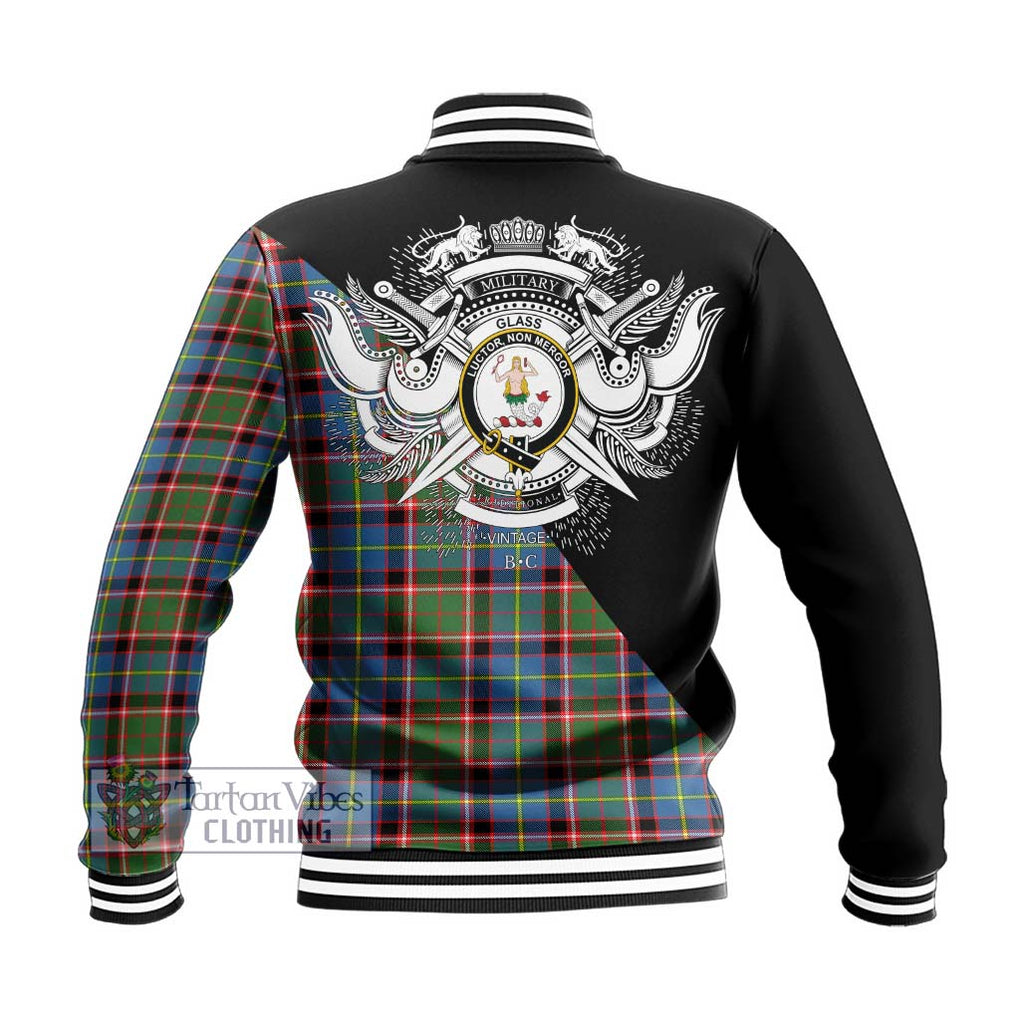 Glass Tartan Baseball Jacket with Family Crest and Military Logo Style - Tartanvibesclothing Shop