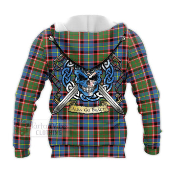 Glass Tartan Knitted Hoodie with Family Crest Celtic Skull Style