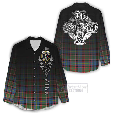 Glass Tartan Women's Casual Shirt Featuring Alba Gu Brath Family Crest Celtic Inspired