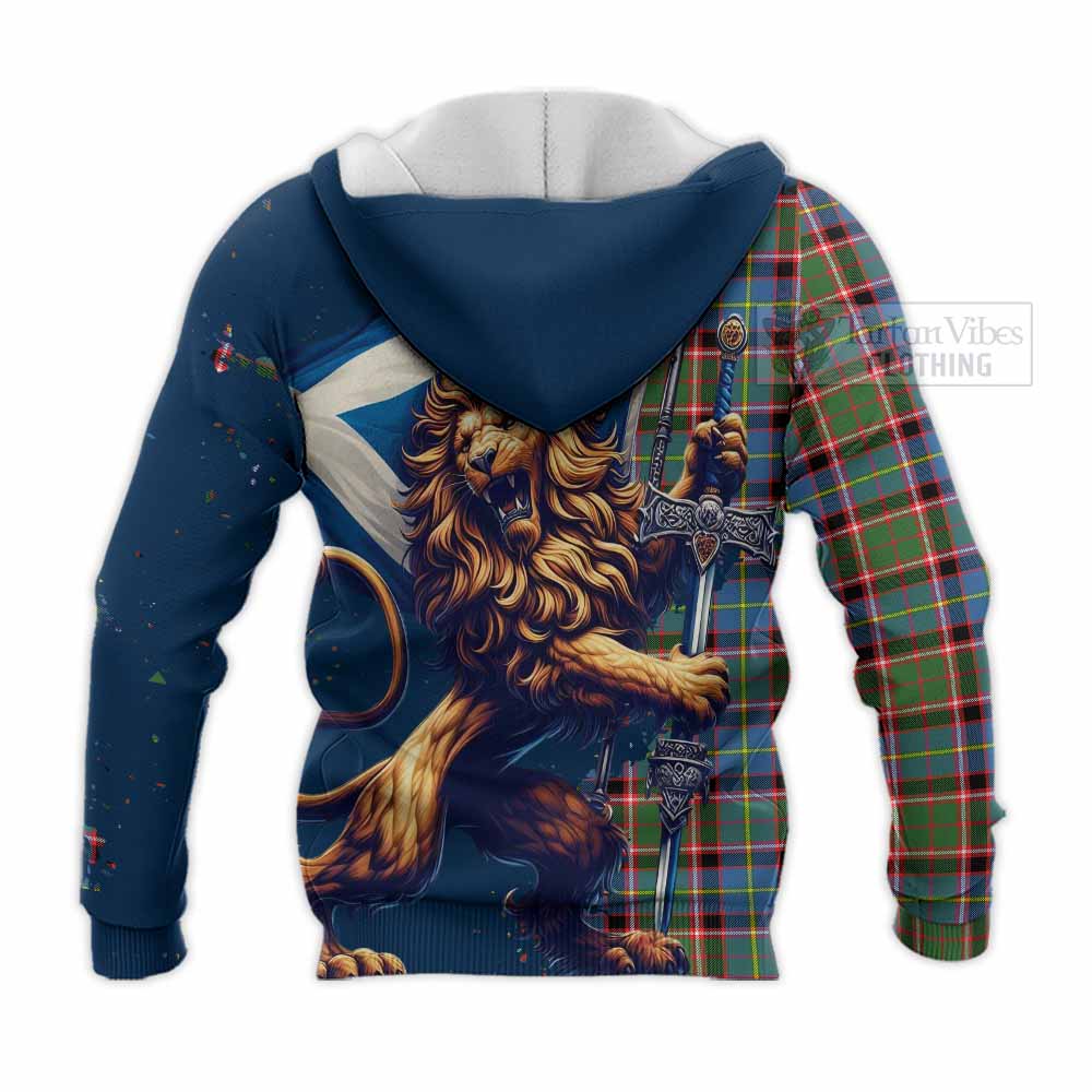 Tartan Vibes Clothing Glass Tartan Family Crest Knitted Hoodie with Scottish Majestic Lion