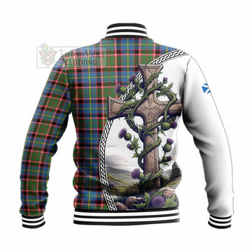 Glass Tartan Baseball Jacket with Family Crest and St. Andrew's Cross Accented by Thistle Vines