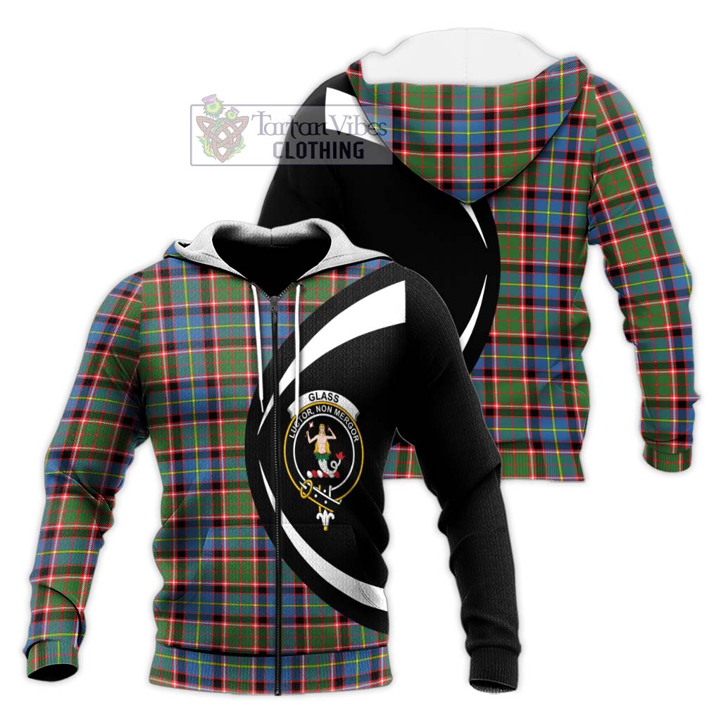 Glass Tartan Knitted Hoodie with Family Crest Circle Style Unisex Knitted Zip Hoodie - Tartan Vibes Clothing