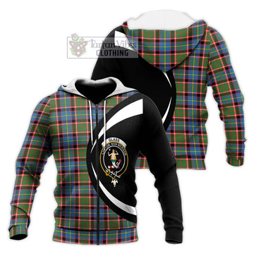 Glass Tartan Knitted Hoodie with Family Crest Circle Style