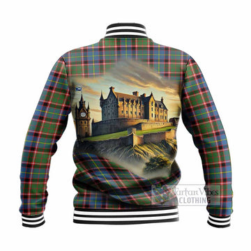 Glass Tartan Family Crest Baseball Jacket with Scottish Ancient Castle Style - Tartan Vibes Clothing
