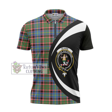 Glass Tartan Zipper Polo Shirt with Family Crest Circle Style