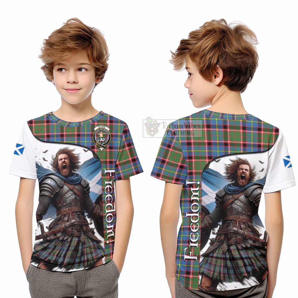 Tartan Vibes Clothing Glass Crest Tartan Kid T-Shirt Inspired by the Freedom of Scottish Warrior