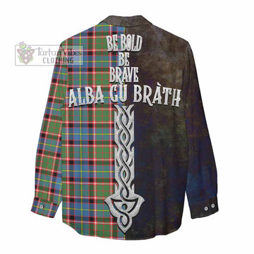 Glass Tartan Family Crest Women's Casual Shirt Alba Gu Brath Be Brave Lion Ancient Style - Tartan Vibes Clothing