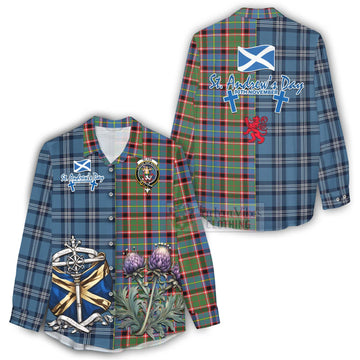 Glass Tartan Women's Casual Shirt Happy St. Andrew's Day Half Tartan Style