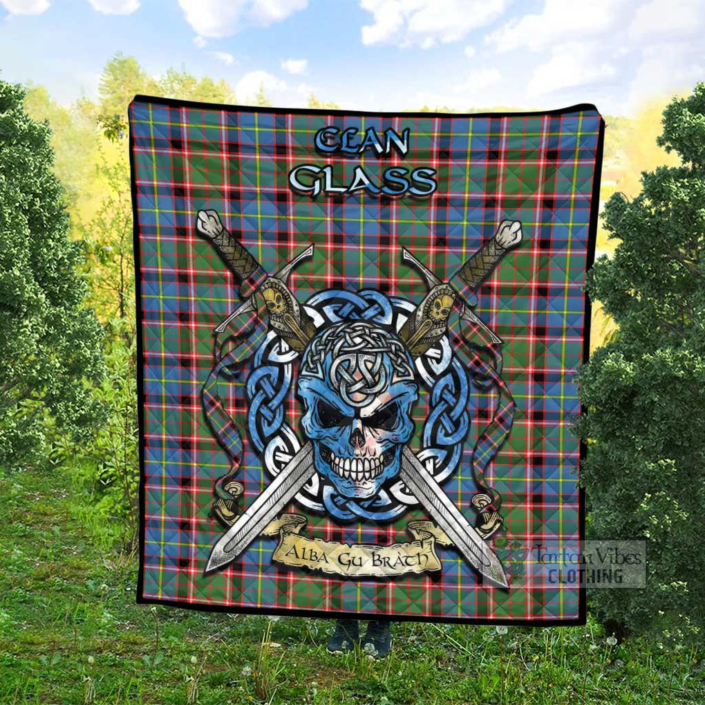 Tartan Vibes Clothing Glass Tartan Quilt with Celtic Skull Alba Gu Brath Style