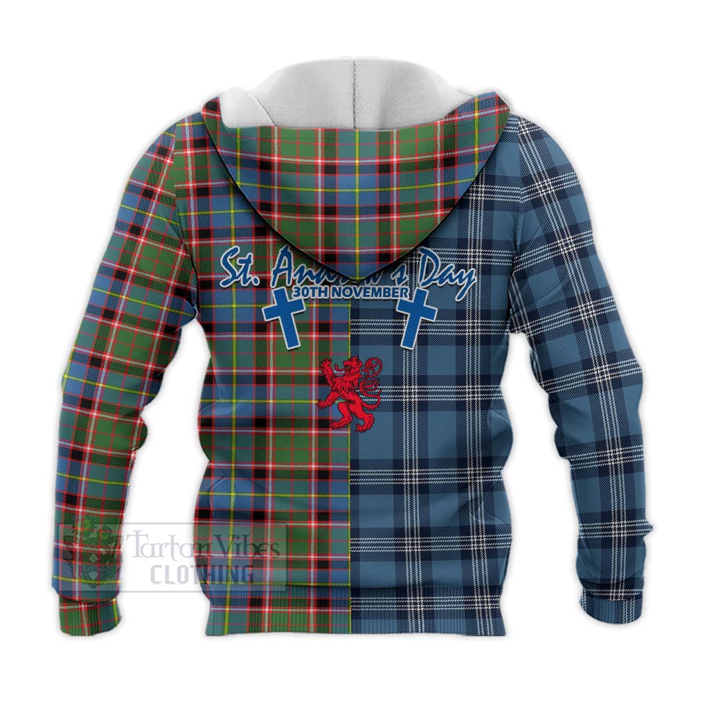 Tartan Vibes Clothing Glass Tartan Knitted Hoodie Happy St. Andrew's Day Half Tartan Style