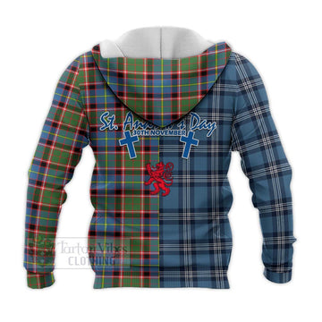 Glass Tartan Knitted Hoodie Happy St. Andrew's Day Half Tartan Style