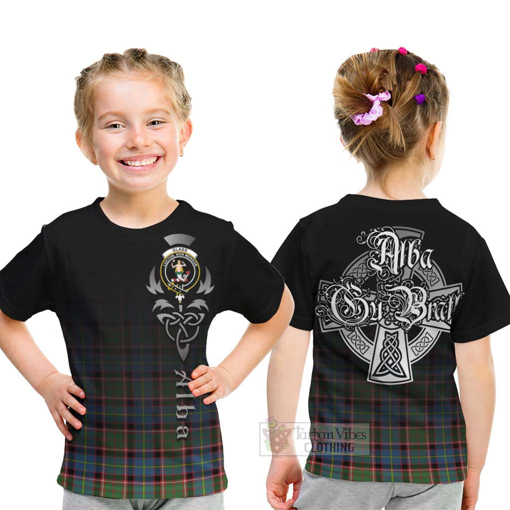 Tartan Vibes Clothing Glass Tartan Kid T-Shirt Featuring Alba Gu Brath Family Crest Celtic Inspired