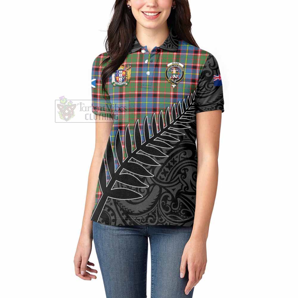 Tartan Vibes Clothing Glass Crest Tartan Women's Polo Shirt with New Zealand Silver Fern Half Style