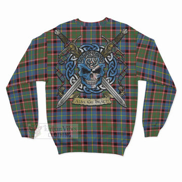 Glass Tartan Sweatshirt with Family Crest Celtic Skull Style - Tartan Vibes Clothing