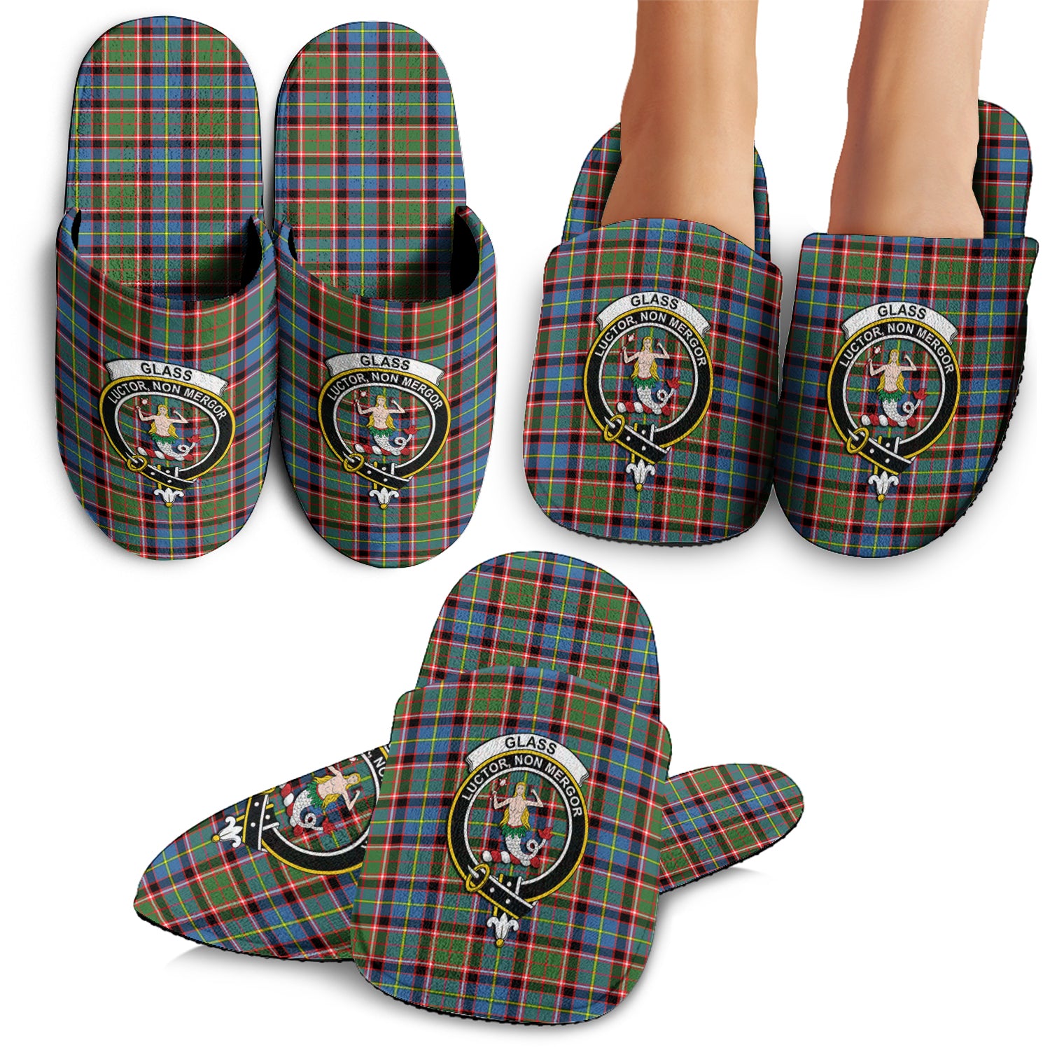 Glass Tartan Home Slippers with Family Crest - Tartanvibesclothing