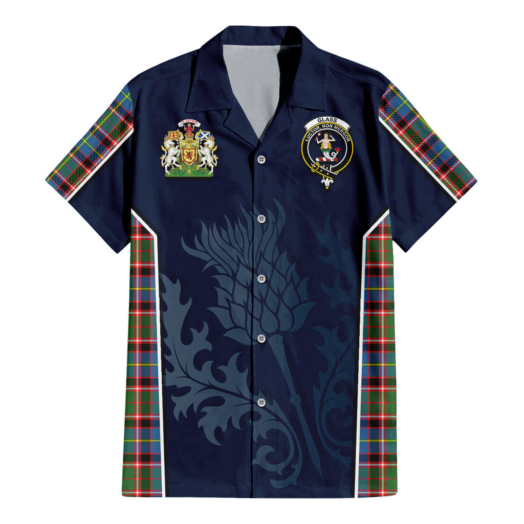 Tartan Vibes Clothing Glass Tartan Short Sleeve Button Up Shirt with Family Crest and Scottish Thistle Vibes Sport Style