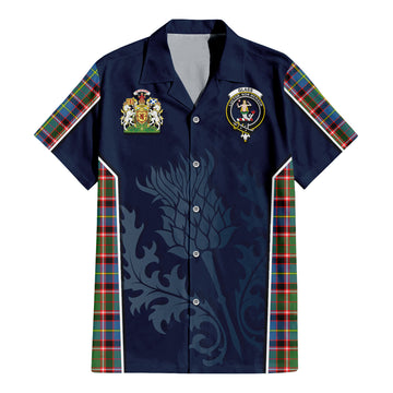 Glass Tartan Short Sleeve Button Up Shirt with Family Crest and Scottish Thistle Vibes Sport Style