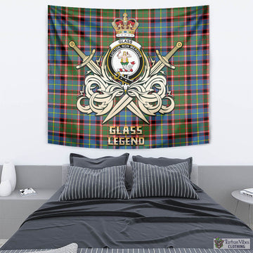 Glass Tartan Tapestry with Clan Crest and the Golden Sword of Courageous Legacy