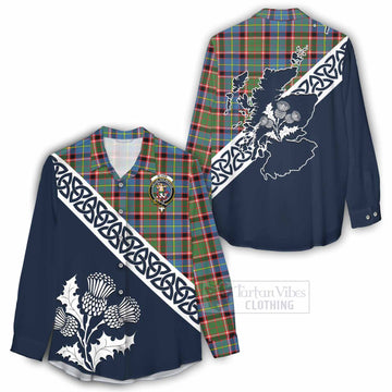 Glass Tartan Women's Casual Shirt Featuring Thistle and Scotland Map