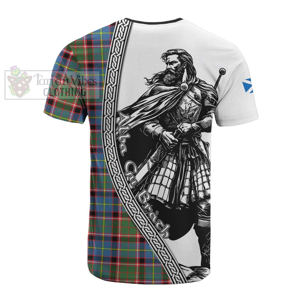 Glass Tartan Clan Crest Cotton T-shirt with Highlander Warrior Celtic Style