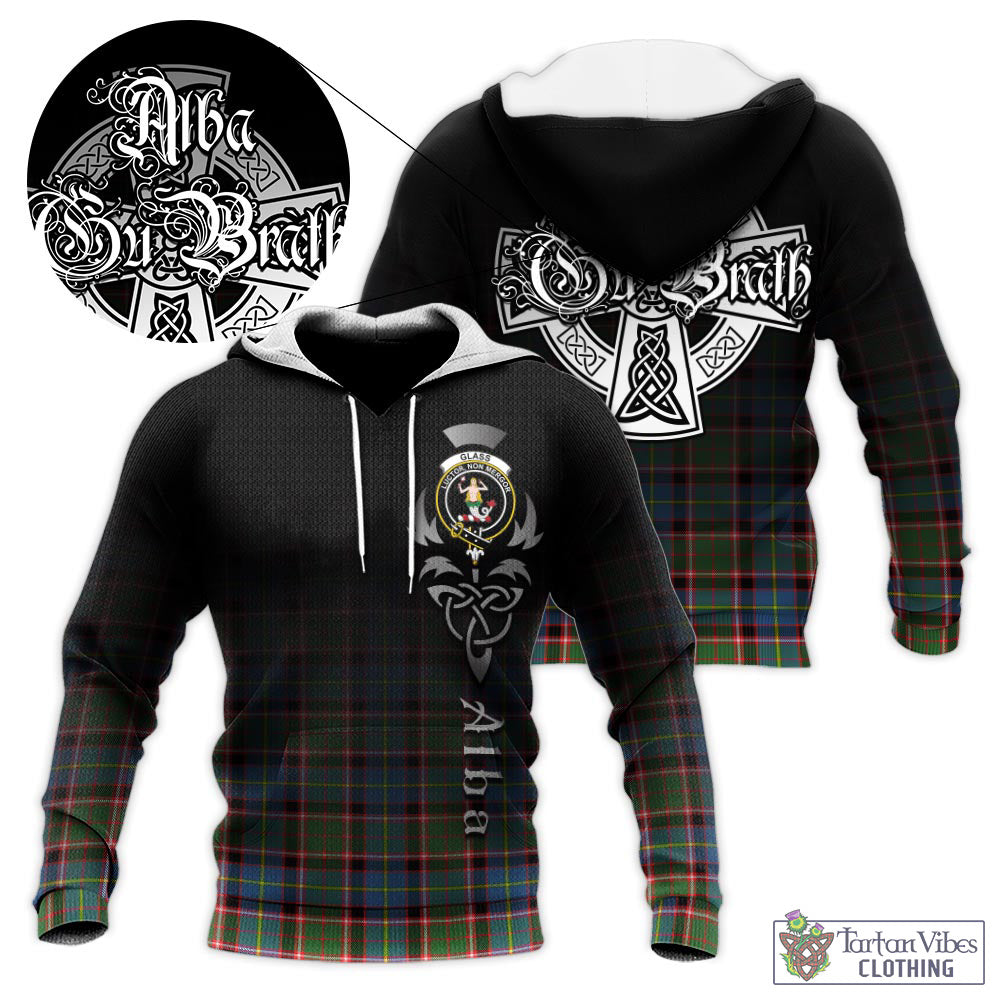 Tartan Vibes Clothing Glass Tartan Knitted Hoodie Featuring Alba Gu Brath Family Crest Celtic Inspired