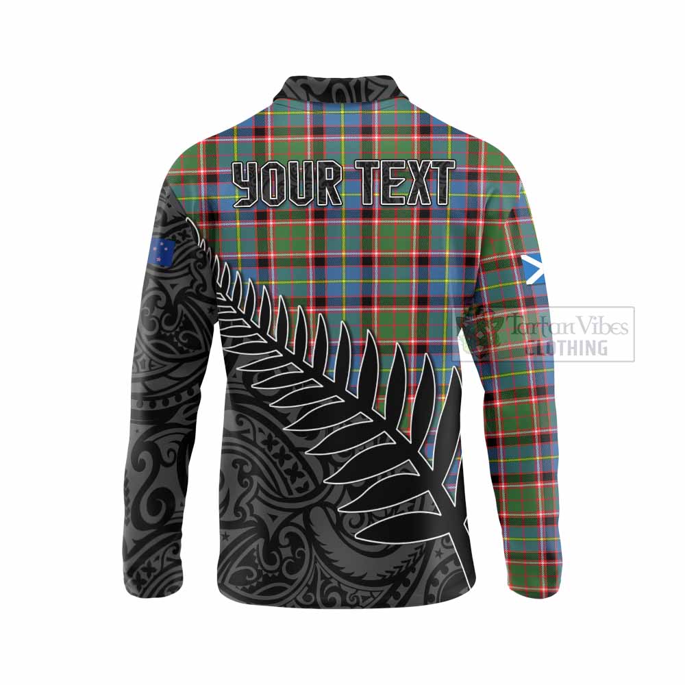 Tartan Vibes Clothing Glass Crest Tartan Long Sleeve Polo Shirt with New Zealand Silver Fern Half Style