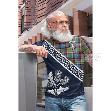 Glass Tartan Cotton T-shirt Featuring Thistle and Scotland Map