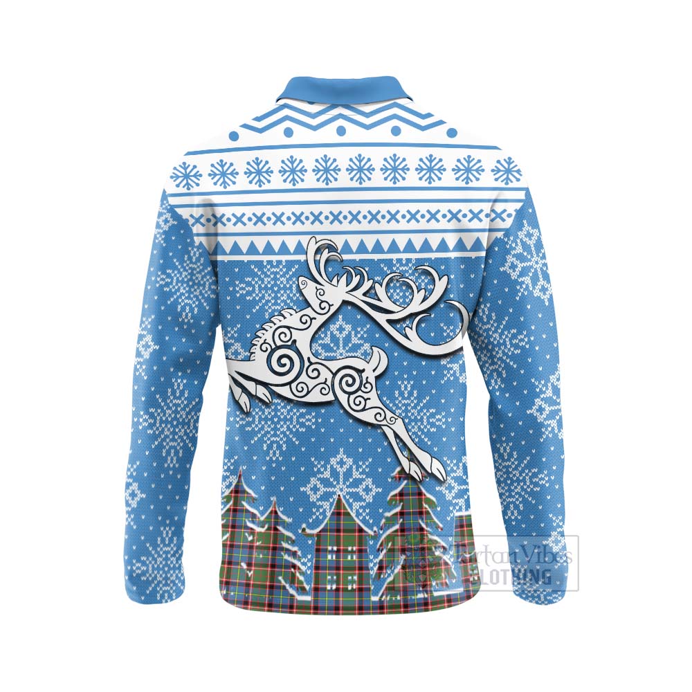 Tartan Vibes Clothing Glass Clan Christmas Long Sleeve Polo Shirt Celtic Reindeer Style