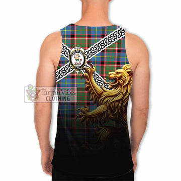 Glass Crest Tartan Men's Tank Top with Golden Lion Emblem Celtic Style - Tartan Vibes Clothing