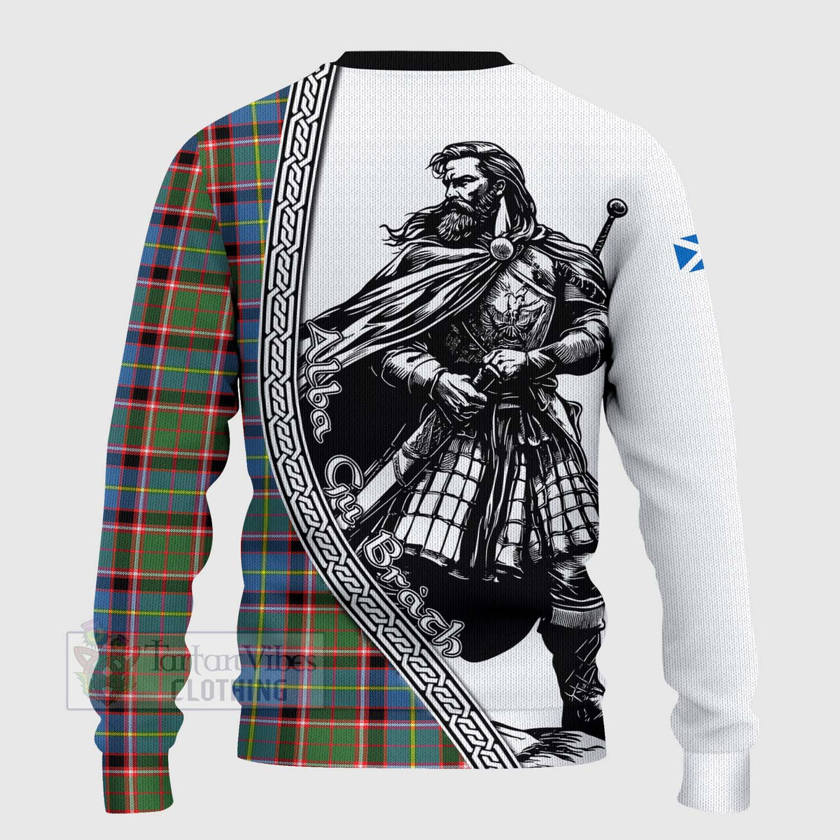 Glass Tartan Clan Crest Knitted Sweater with Highlander Warrior Celtic Style - Tartan Vibes Clothing